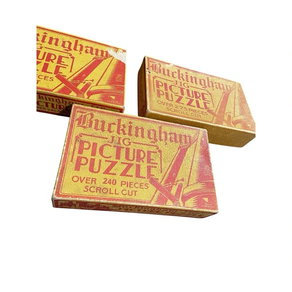 Vintage Buckingham Jig Picture Puzzle Lot of 3 Scroll Cut Wooden Jigsaw Puzzles